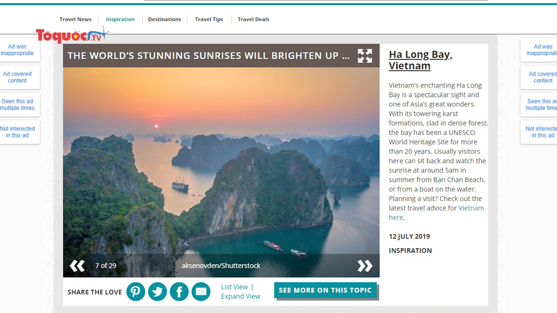 Vịnh Hạ Long lọt top điểm đến ngắm b&#236;nh minh đẹp nhất thế giới