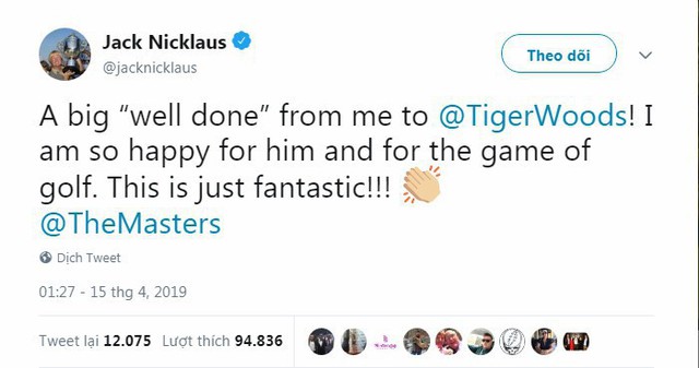 Tổng thống Trump, Obama và hàng loạt ngôi sao hân hoan chúc mừng chiến thắng của huyền thoại golf Tiger Woods trong giải Master 2019 - Ảnh 3. Tổng thống Trump, Obama và hàng loạt ngôi sao hân hoan chúc mừng chiến thắng của huyền thoại golf Tiger Woods trong giải Master 2019 - Ảnh 3.