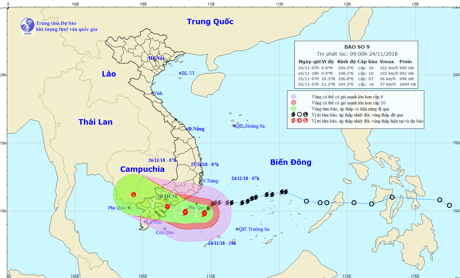19h tối nay, bão số 9 Usagi sẽ nằm trên vùng biển các tỉnh từ Bình Thuận đến Bến Tre, cảnh báo mưa rất to - Ảnh 1.