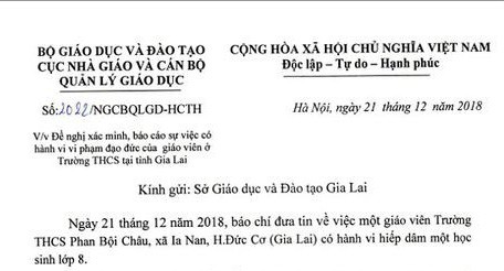 Bộ GDĐT lên tiếng về vụ giáo viên ở Gia Lai nghi hiếp dâm nữ sinh lớp 8 - Ảnh 1.