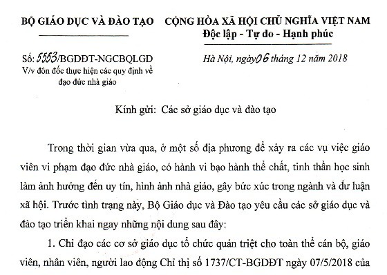 Sau hàng loạt vụ giáo viên bạo hành thể chất, tinh thần học sinh, Bộ GDĐT ra văn bản chấn chỉnh đạo đức nhà giáo - Ảnh 1.