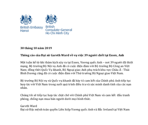 Thông tin mới nhất về vụ 39 người chết từ Đại sứ quán Anh tại Việt Nam - Ảnh 1.