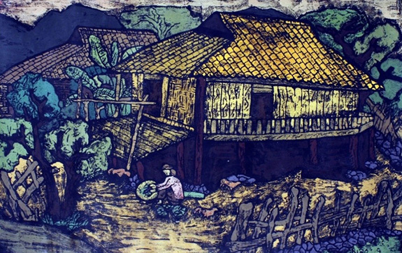 Trưng bày tranh khắc gỗ và áo dài in tranh đồ họa tại Bảo tàng Mỹ thuật Việt Nam  - Ảnh 1.