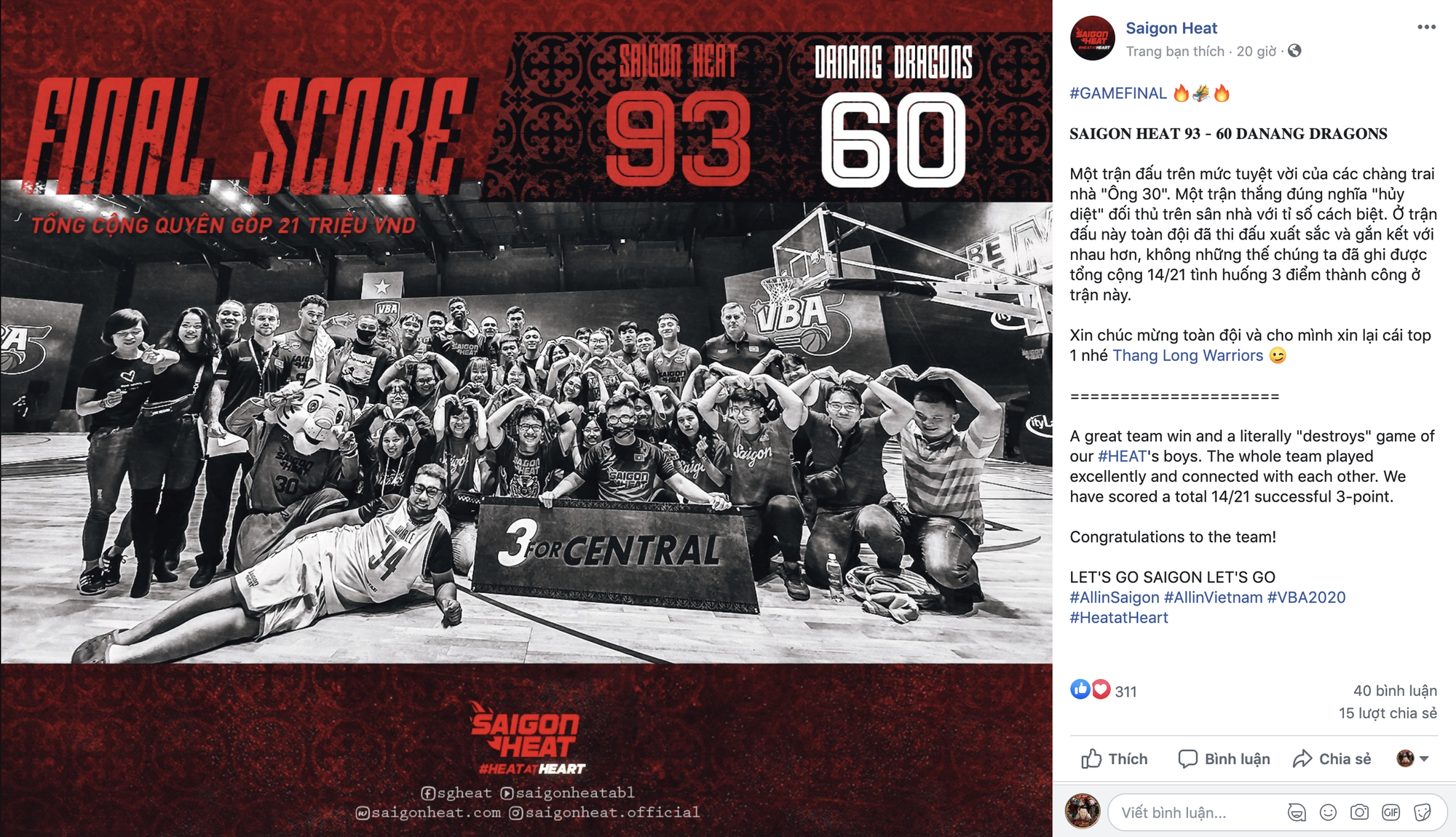 Saigon Heat mất top 1 đã đau lại còn bị Thang Long Warriors &quot;cà khịa&quot; cực thâm thuý trên MXH - Ảnh 1.