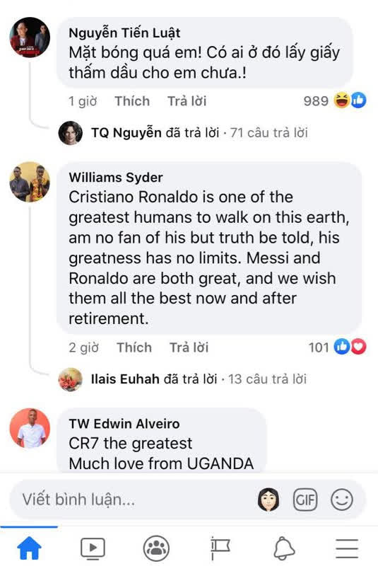 Comment dạo của Tiến Luật trên Facebook Cristiano Ronaldo gây chú ý - Ảnh 1.