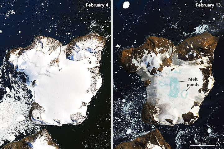 NASA ghi lại hình ảnh chỏm băng ở Nam Cực tan chảy trong đợt nóng kỷ lục vừa qua - Ảnh 1.
