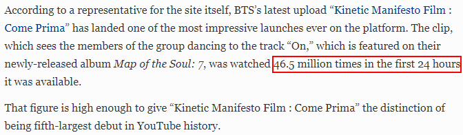 Với 46,5 triệu lượt xem ngày đầu của ON: BTS thụt lùi so với chính mình năm 2019 nhưng vẫn lọt Top 5 trong lịch sử YouTube - Ảnh 2.