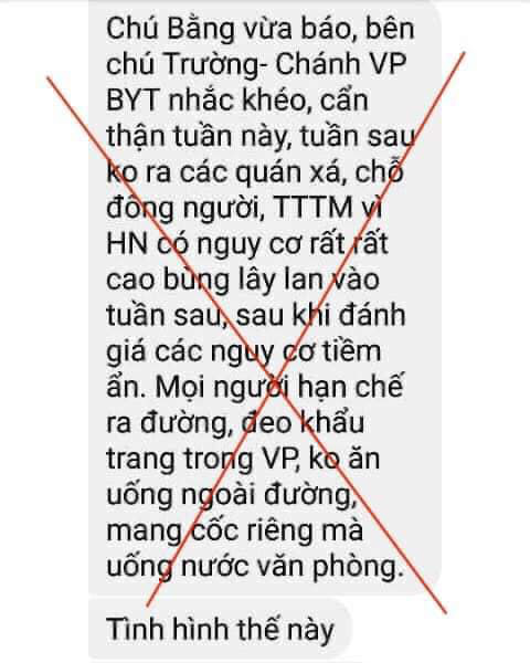 Chánh Văn phòng Bộ Y tế cảnh báo về dịch Covid-19 ở Hà Nội: Chỉ là tin giả - Ảnh 1.