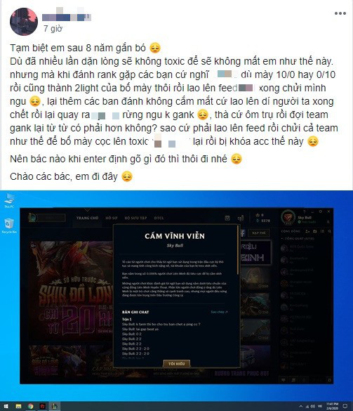 LMHT: Bị khóa acc vĩnh viễn vì thói toxic, nam game thủ tức tối, lên mạng trần tình rồi quyết định nghỉ game - Ảnh 1.