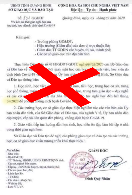 Quảng Ngãi, Quảng Bình xuất hiện văn bản giả mạo cho học sinh nghỉ hết tháng 3 - Ảnh 2.