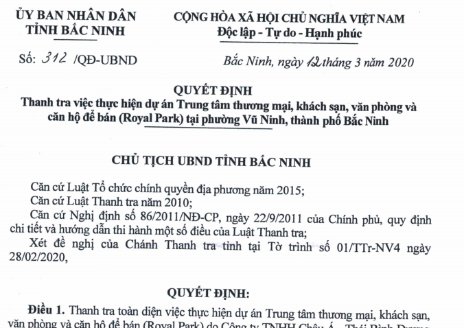 Bắc Ninh: Thanh tra toàn diện dự án Royal Park của Apec Group - Ảnh 2.