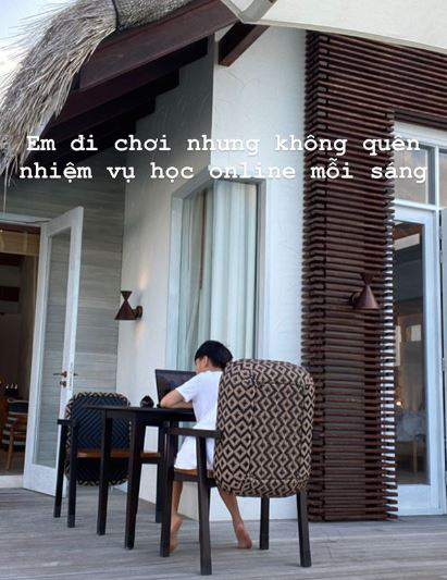 Subeo học online khi đi du lịch cùng Hồ Ngọc Hà và Kim Lý ở Maldives - Ảnh 1.