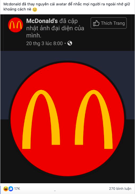 McDonald’s lại khiến cả thế giới thán phục khi thay avatar hưởng ứng lời kêu gọi chống dịch Covid-19, biết được ý nghĩa đằng sau mới bất ngờ - Ảnh 7. McDonald’s lại khiến cả thế giới thán phục khi thay avatar hưởng ứng lời kêu gọi chống dịch Covid-19, biết được ý nghĩa đằng sau mới bất ngờ - Ảnh 7.