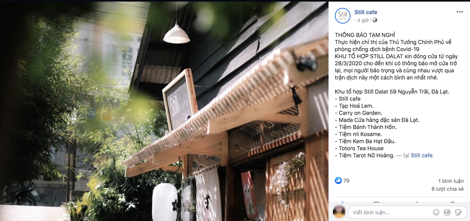 Nối gót Hà Nội và TP. HCM, hôm nay, loạt quán cafe nổi tiếng ở Đà Lạt cũng thông báo tạm đóng cửa để phòng dịch - Ảnh 1. Nối gót Hà Nội và TP. HCM, hôm nay, loạt quán cafe nổi tiếng ở Đà Lạt cũng thông báo tạm đóng cửa để phòng dịch - Ảnh 1.