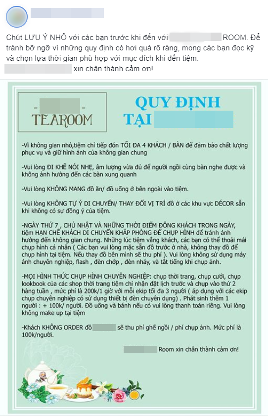 Sau quán cafe chửi, lại thêm một tiệm trà có bảng quy định khắt khe, khách ra về sau khi lỡ nói chuyện ồn liền bị quán đăng story nhắc khéo gây bức xúc - Ảnh 1.