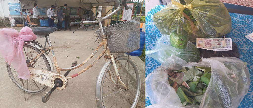 Hình ảnh xúc động: Cụ ông 90 tuổi đạp xe đến địa điểm cách ly để ủng hộ 20k, 1kg gạo, 1 quả bầu, 1 bó rau muống và 1 túi rau - Ảnh 2.