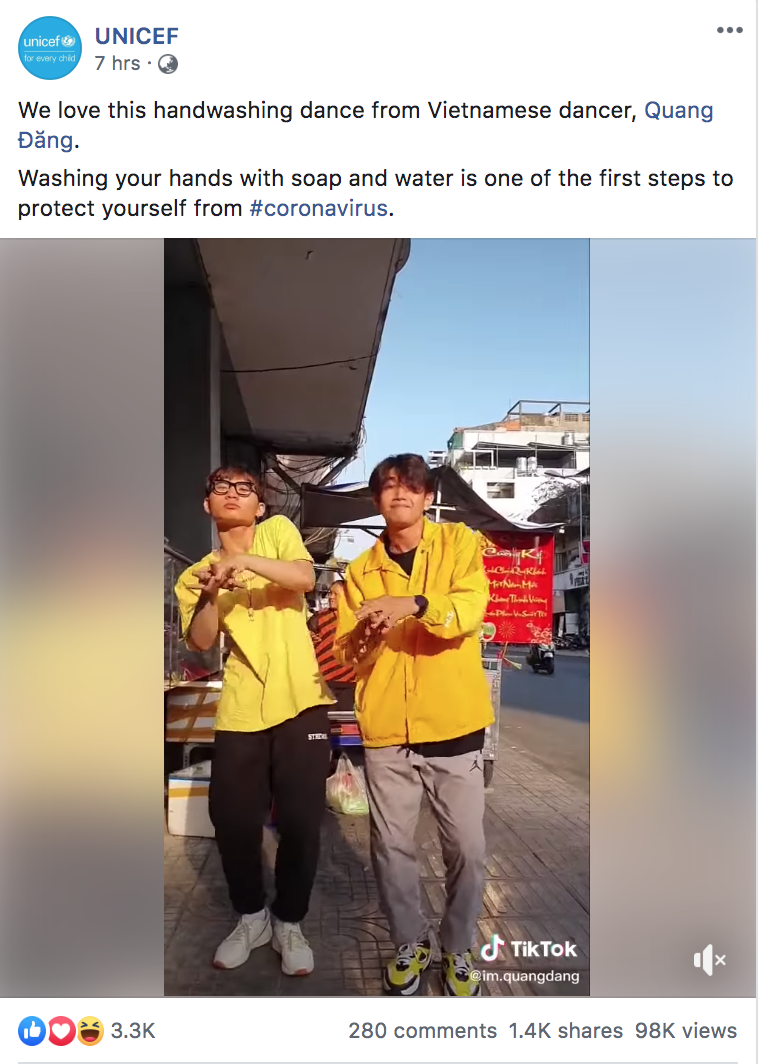 UNICEF chia sẻ clip vũ điệu rửa tay phòng Virus Corona của Quang Đăng và khen hết lời, Việt Nam đưa Ghen Cô Vy viral khắp thế giới luôn rồi! - Ảnh 1.