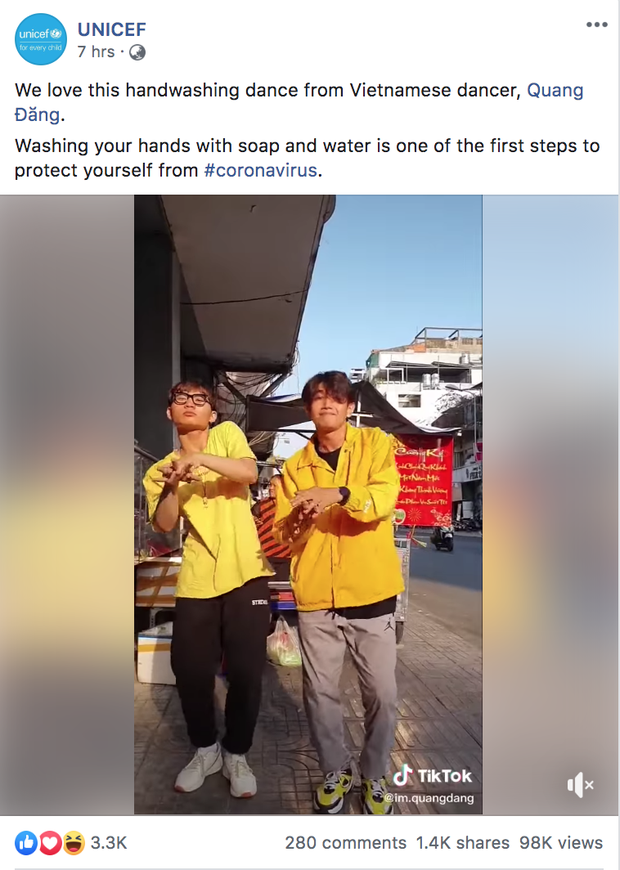 UNICEF chia sẻ clip "vũ điệu rửa tay" phòng Virus Corona của Quang Đăng và khen hết lời, Việt Nam đưa "Ghen Cô Vy" viral khắp thế giới luôn rồi! - Ảnh 2.