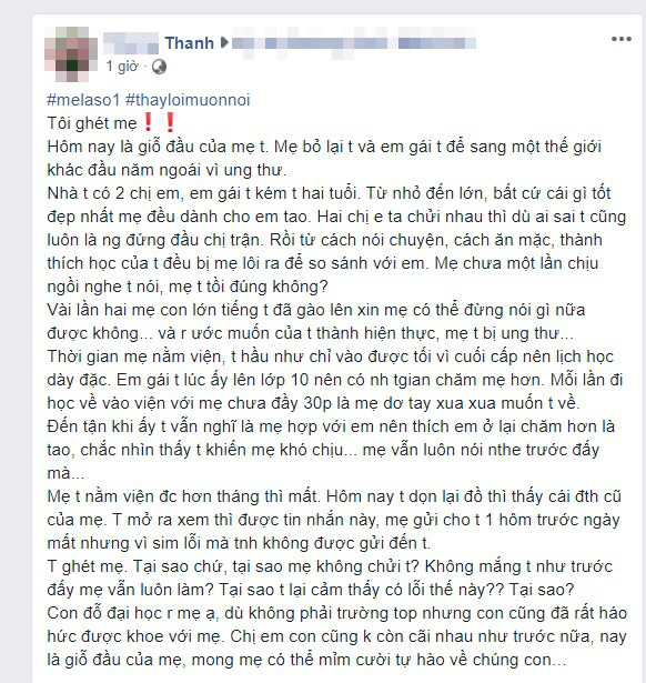 Luôn hằn học vì em gái được chiều hơn, dòng tin nhắn của mẹ trước ngày mất khiến cô gái lặng người - Ảnh 1.