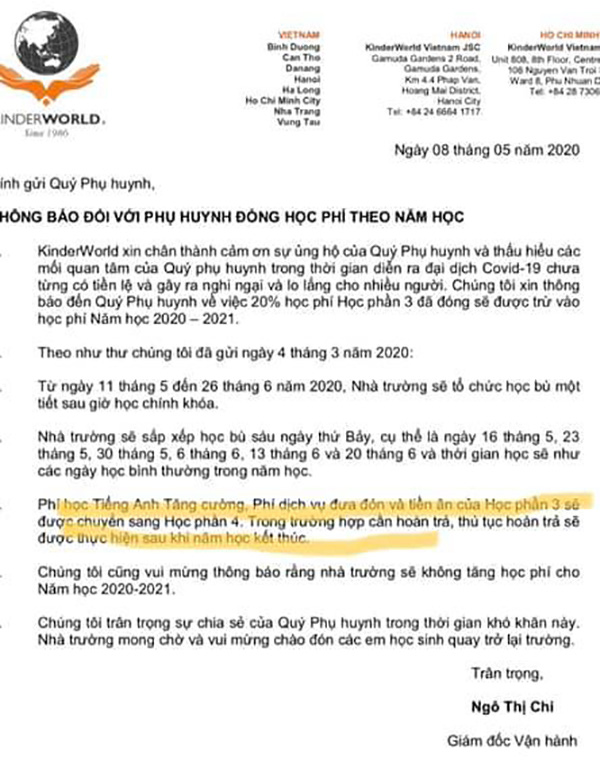 Một trường Quốc tế ở Hà Nội thu 80% học phí dù học sinh nghỉ học tránh dịch, phụ huynh đội nắng lên trường phản đối  - Ảnh 2.