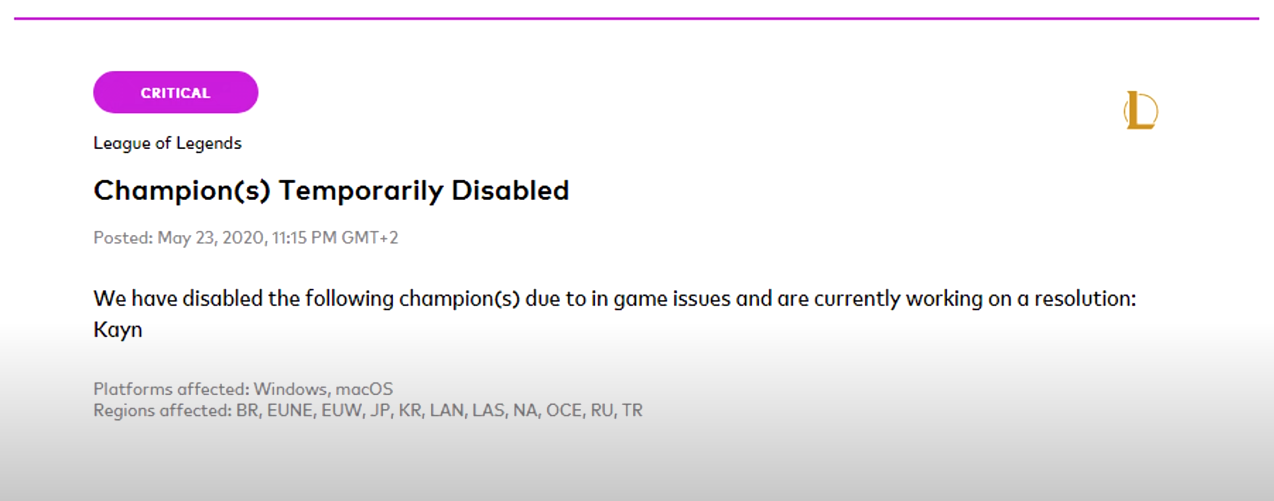 Kayn bất ngờ bị Riot Games khóa ở tất cả các máy chủ trên thế giới, đâu là nguyên nhân? - Ảnh 2.