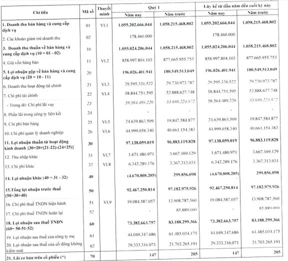 Tổng công ty Idico (IDC) báo lãi sau thuế 73 tỷ đồng quý 1, giảm  12% so với cùng kỳ - Ảnh 2.