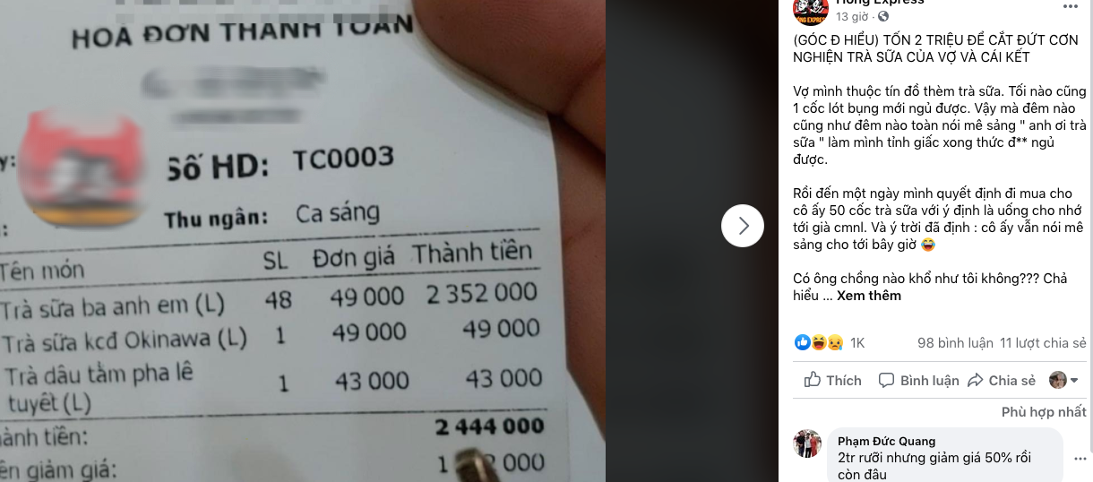 Vợ đêm nào cũng nói mê sảng thèm trà sữa, chồng &quot;chơi lớn&quot; chi tiền triệu mua 50 cốc để &quot;dằn mặt&quot; vợ nhưng cái kết lại quá ngỡ ngàng - Ảnh 1.