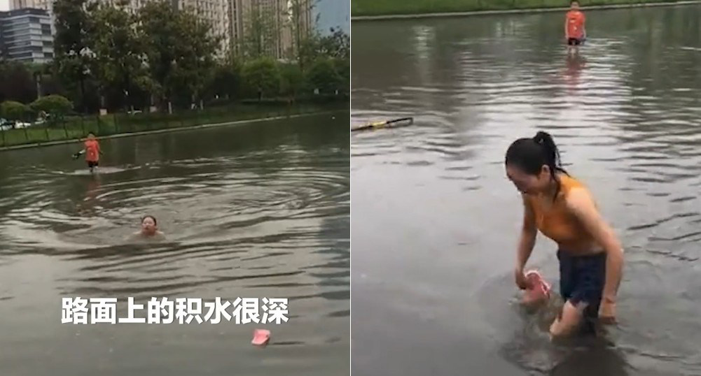 Cô gái Trung Quốc điềm nhiên bơi qua con phố ngập vì sợ đi làm muộn - Ảnh 2.