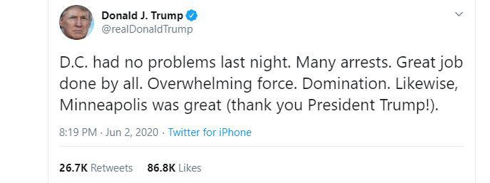 Tweet đầu tiên sau đêm sóng gió ngoài Nhà Trắng, TT Trump tuyên bố bắt giữ nhiều, tự cảm ơn chính mình - Ảnh 1.
