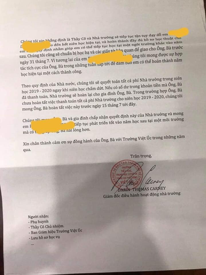 Vụ phụ huynh sốc nặng khi nhận thư &quot;không thể tiếp tục tiếp nhận&quot; học sinh, trường Quốc tế Việt Úc chính thức phản hồi - Ảnh 2.