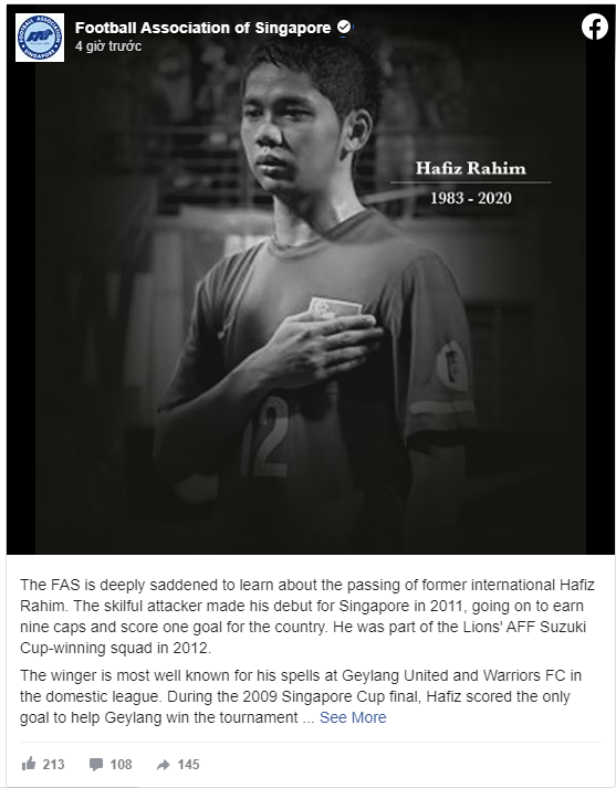 Cựu sao quốc gia liên tục chết trẻ, bóng đá Singapore chìm trong đau buồn - Ảnh 1.
