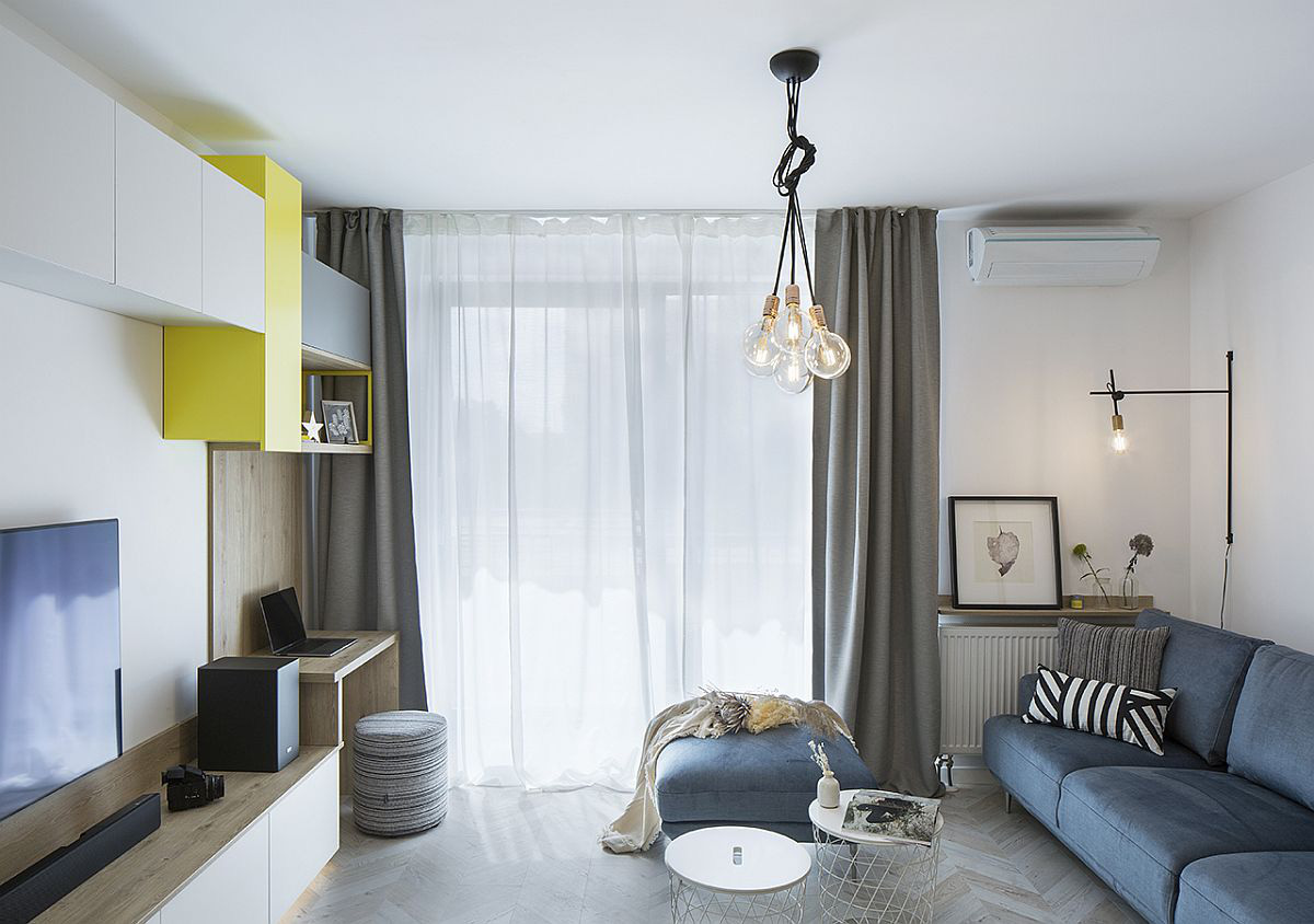 Sự pha trộn màu sắc: xanh dương, vàng và xám trong một căn hộ hiện đại - Ảnh 1.
