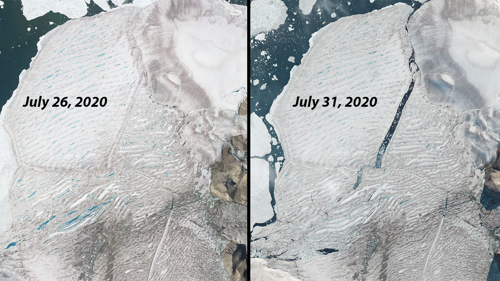 Hình ảnh vệ tinh cho thấy những ngày cuối cùng của thềm băng duy nhất còn sót lại ở Canada trước khi biến mất - Ảnh 2.