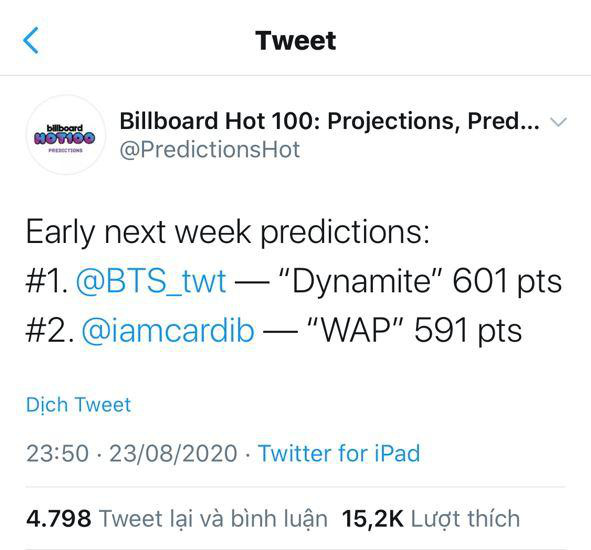 Đã có dự đoán về thứ hạng của Dynamite trên Billboard Hot 100 tuần sau: ARMY chớ vội mừng vì 30 chưa phải là Tết đâu! - Ảnh 1.