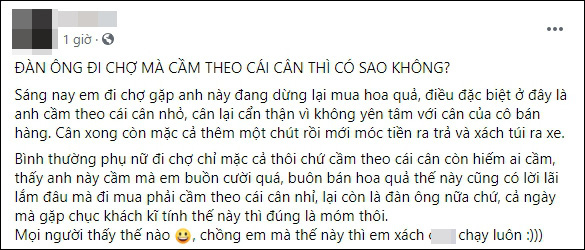 Người ủng hộ, kẻ chê trách câu chuyện người đàn ông cầm cân mini đi mua hoa quả của cô bán hàng rong ở Hà Nội - Ảnh 1.