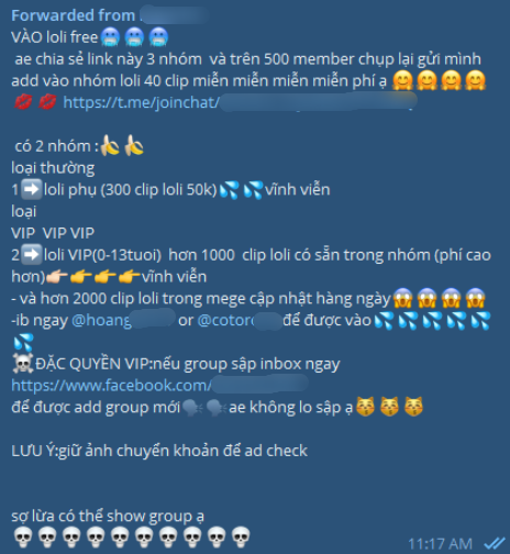 SỐC: Phát hiện nhóm chat bí mật chuyên chia sẻ clip khiêu dâm trẻ em, đặc biệt có cả sự xuất hiện của trẻ em Việt Nam - Ảnh 1.