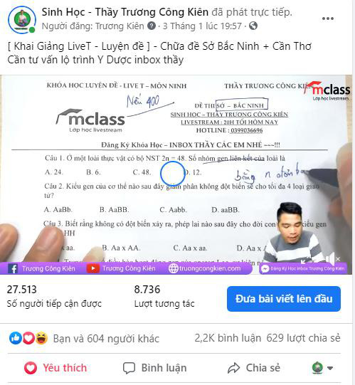 Thầy giáo dạy Sinh học livestream qua Facebook: Nhân lên niềm đam mê môn Sinh học cho học trò - Ảnh 2. Thầy giáo dạy Sinh học livestream qua Facebook: Nhân lên niềm đam mê môn Sinh học cho học trò - Ảnh 2.