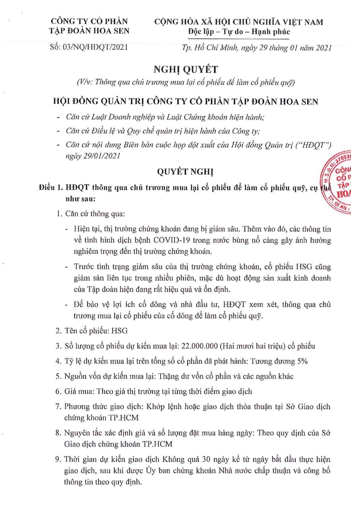 HSG: Mua lại 22 triệu cổ phiếu làm cổ phiếu quỹ - Ảnh 1.