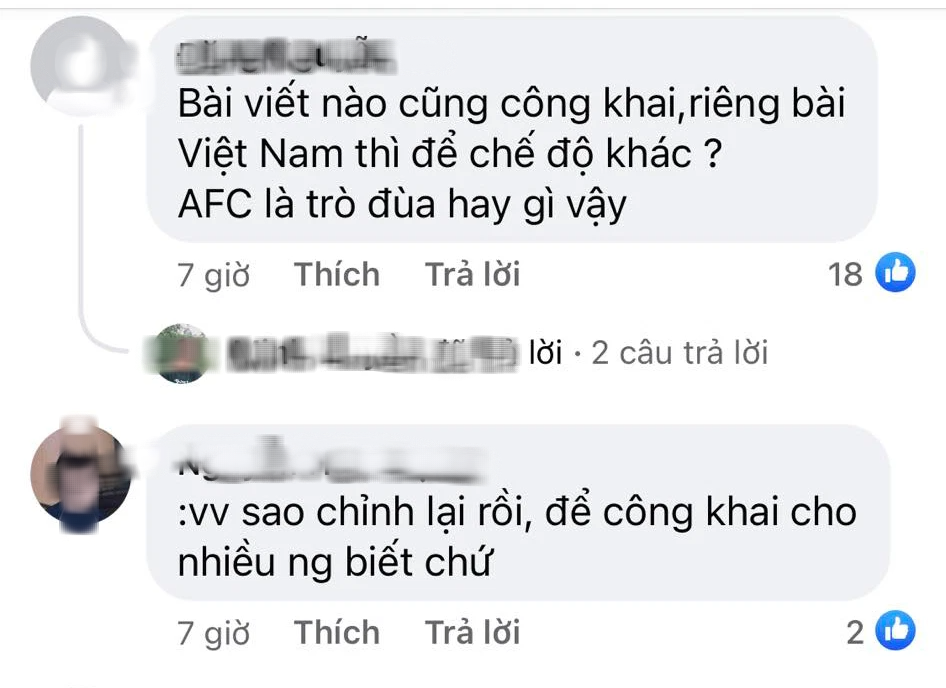Fan Việt tấn công Fanpage AFC, phẫn nộ vì AFC đăng bài động viên ĐT Việt Nam nhưng ở chế độ tuỳ chỉnh - Ảnh 3.