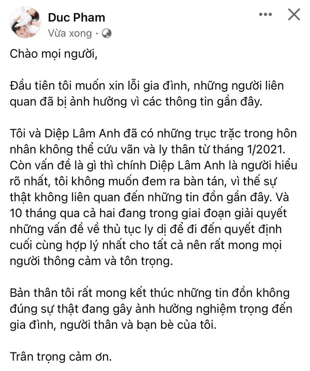 Trước khi chồng xác nhận ly thân, phía Diệp Lâm Anh đã khẳng định chắc nịch: Diệp Lâm Anh hiện vẫn đang sống hạnh phúc - Ảnh 2.