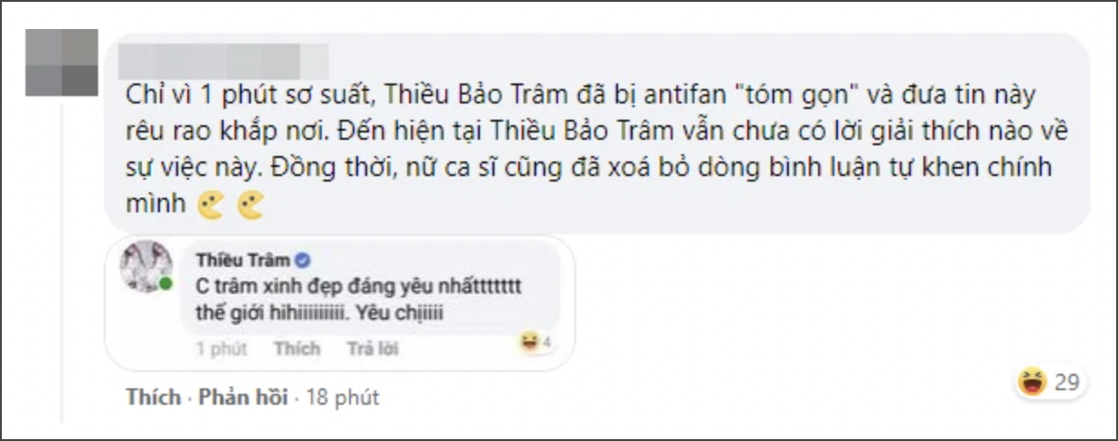 Thiều Bảo Trâm bị phát hiện dùng nick ảo tự khen mình nhưng lại sơ hở điều này khiến dân mạng ngao ngán  - Ảnh 2.