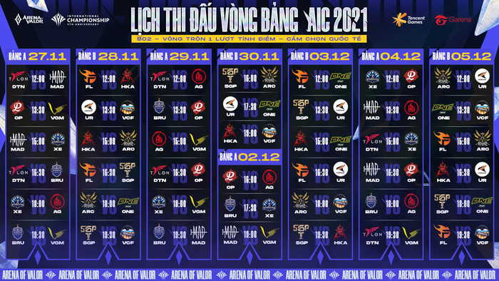 Lịch thi đấu vòng AIC 2021