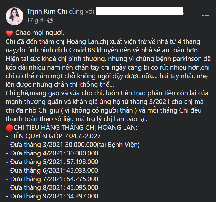 Trịnh Kim Chi: Tiền quyên góp cho nghệ sĩ Hoàng Lan sắp hết, sẽ phải chuyển chỗ ở - Ảnh 3.