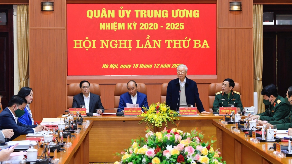 Tổng Bí thư Nguyễn Phú Trọng dự hội nghị lần thứ 3 Quân ủy Trung ương nhiệm kỳ 2020 - Ảnh 1.