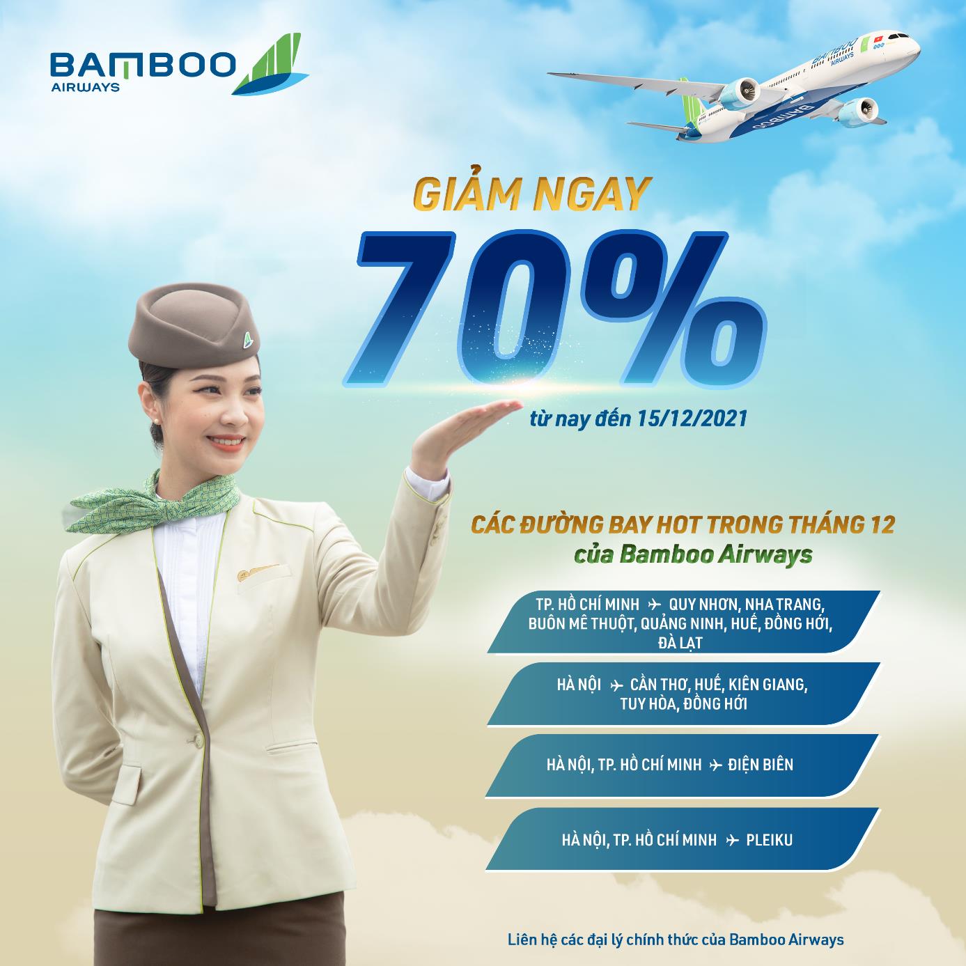 Tri ân cuối năm, Bamboo Airways giảm ngay 70% giá vé các đường bay ‘hot’ - Ảnh 1.