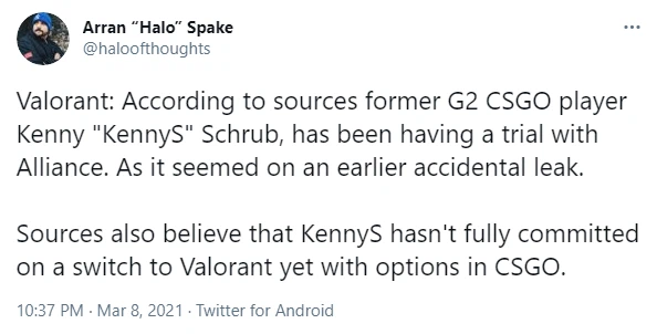 Huyền thoại KennyS dứt áo G2 Esports và CSGO, chuyển sang VALORANT? - Ảnh 1.