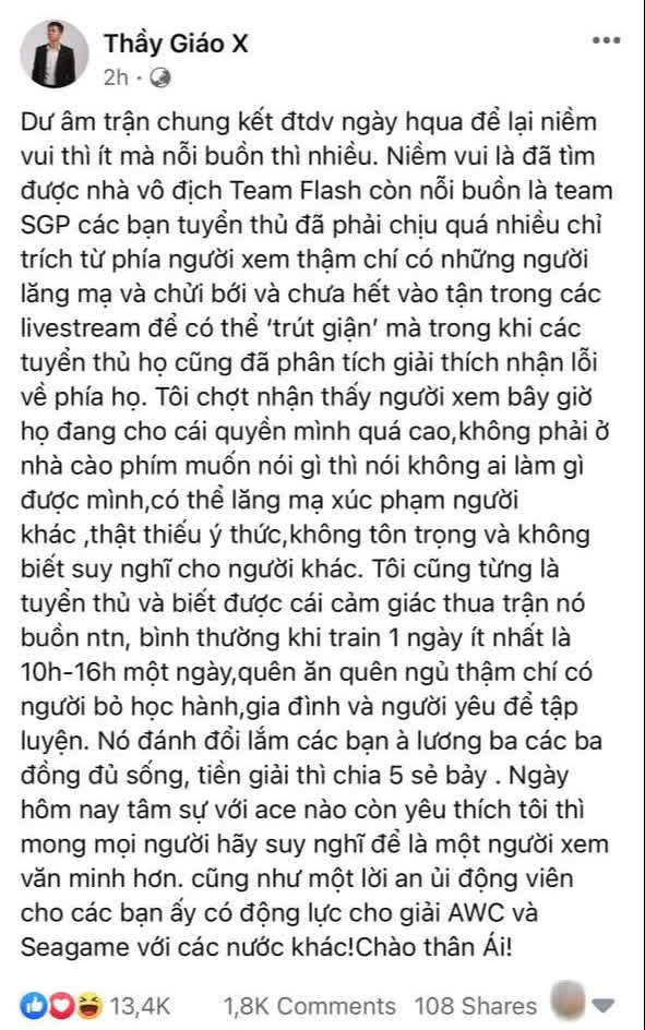 Thầy Giáo X viết tâm thư nói lên thực trạng cào phím đáng báo động trong cộng đồng, muốn làm game thủ chuyên nghiệp phải đánh đổi quá nhiều - Ảnh 1.