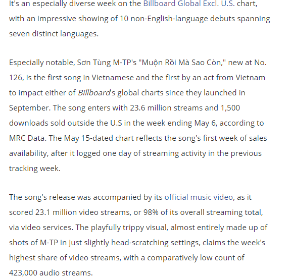 Billboard đưa tin về thành tích quốc tế ấn tượng của Sơn Tùng, khen ngợi Muộn Rồi Mà Sao Còn hết lời! - Ảnh 3.