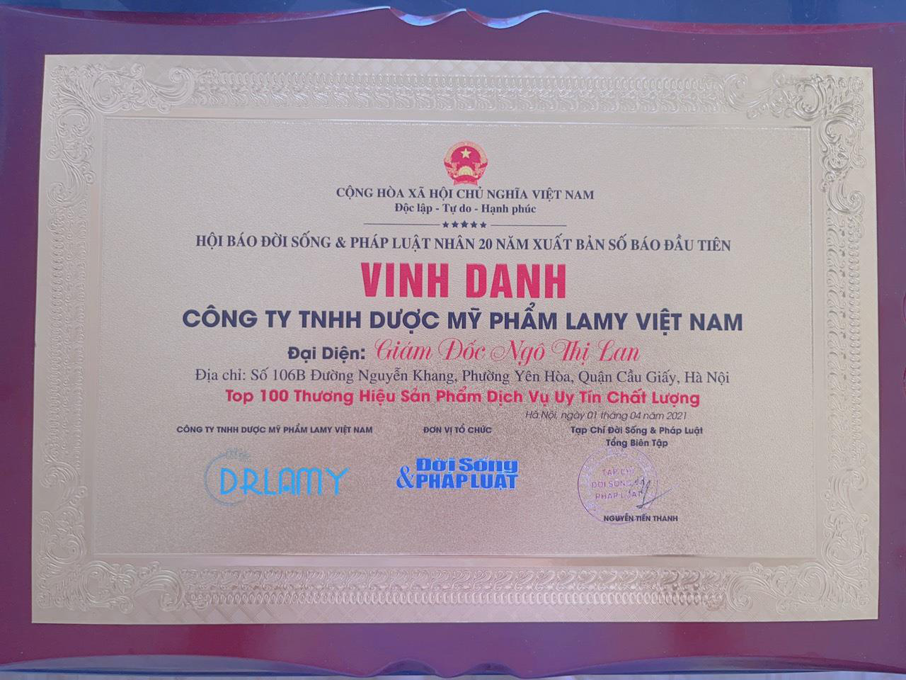 Doanh nhân Lan Ngô- CEO Dr.Lamy nhận cup danh hiệu top 100 Thương hiệu sản phẩm uy tín chất lượng - Ảnh 2.