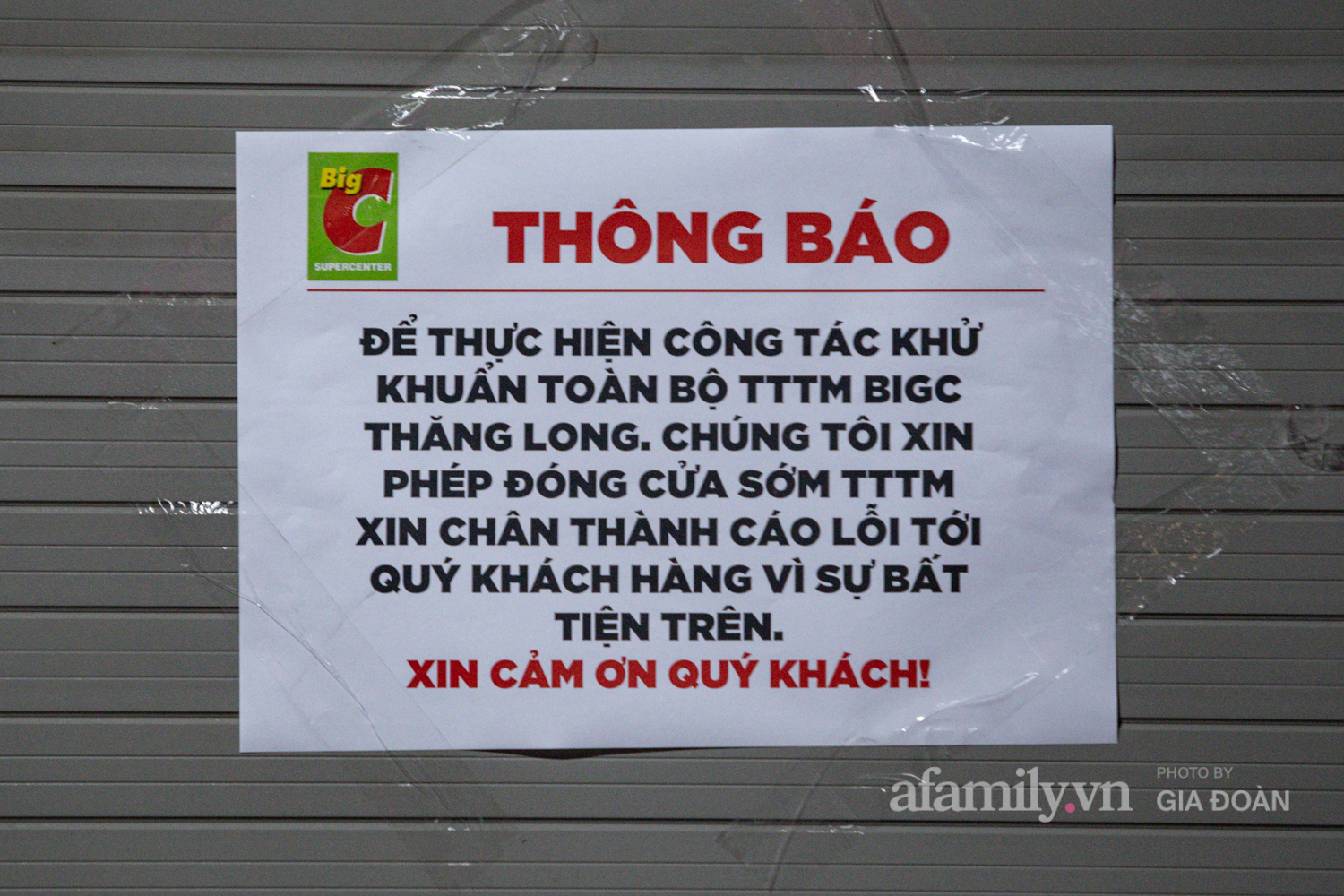 Big C Thăng Long ra thông báo tạm dừng hoạt động để phun khử khuẩn toàn bộ mặt sàn trong đêm - Ảnh 3.